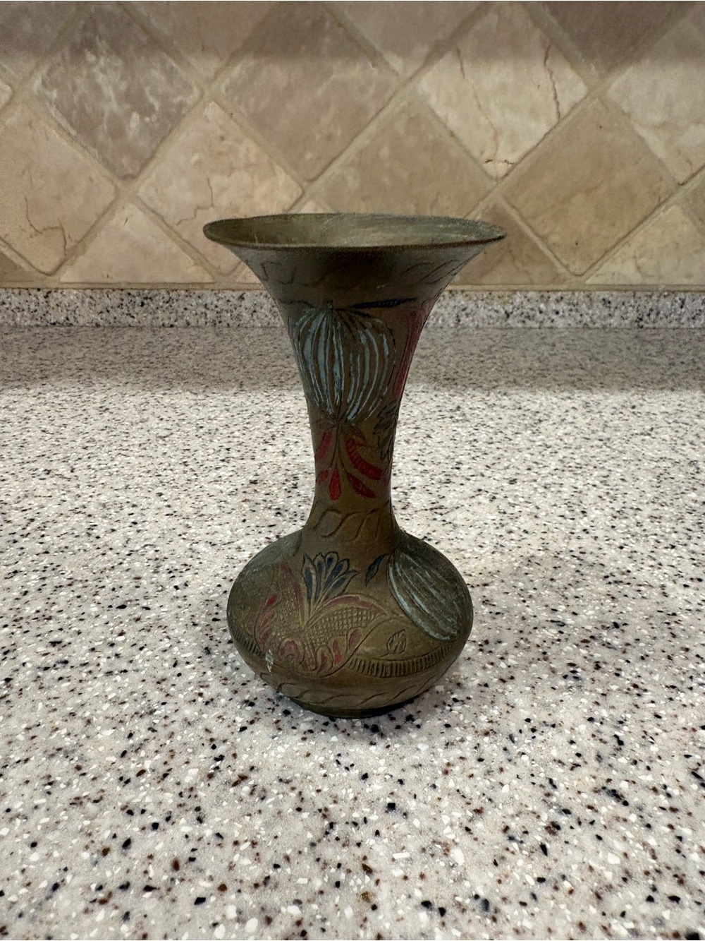 Vintage Decorative Brass Vase with Engraved Floral Design